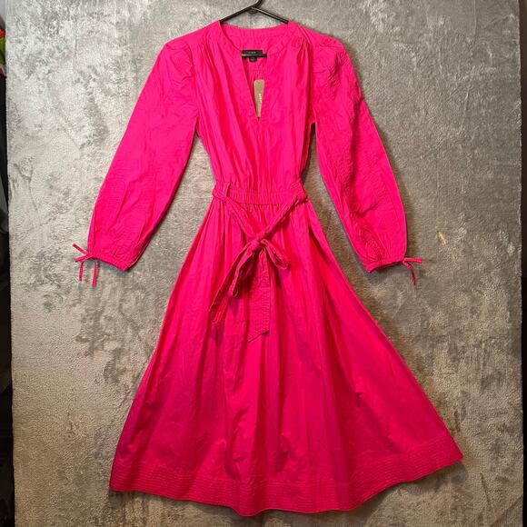 J. Crew Tie-waist V-neck dress Sweet Fuchsia Size XXS A-line Modern Chic New‎ - Picture 1 of 9